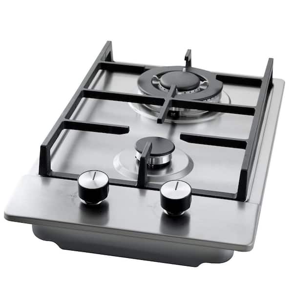 Gas Cooktop 12 in. Max 12250 BTU 2 Burners Built-in Stainless Steel Gas Stove Top, LPG/NG Dual Fuel Natural Gas Hob