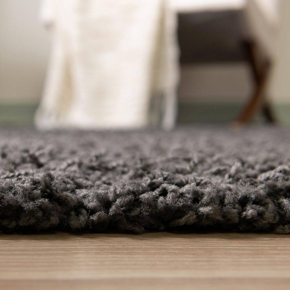 Graphite Gray Reversible Shag Rectangular Rug, Easy Care & Stain-Resistant