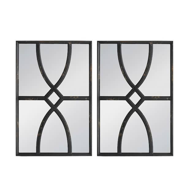 Unbranded 2-Piece Black 16 in W x 23 in. H Rectangular Wood Framed Wall Decor Mirror Vertical or Horizontal, for Living Room