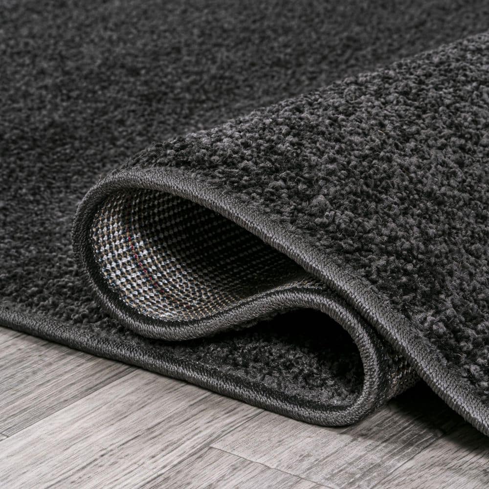 JONATHAN Y SUPERSOFT Haze Solid Low-Pile 5 x 5 (ft) Loomed Polypropylene Black Square Indoor Solid Farmhouse/Cottage Area rug