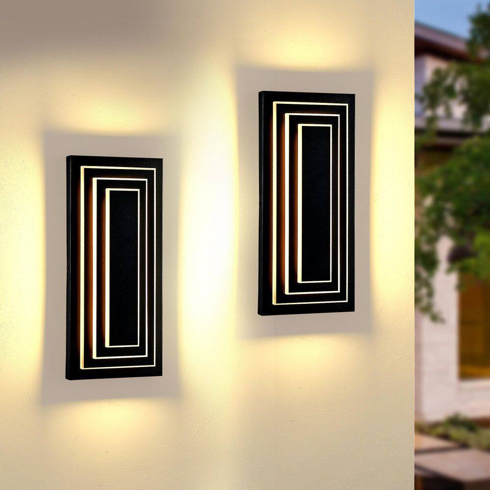 16 in. Modern Black LED Outdoor Wall Sconce, IP65 Waterproof Exterior Lights Fixture for Entrance, Hallway(2-Pack) price history on PriceWatchPro