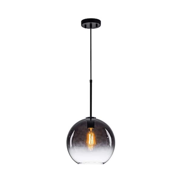 Luckyday 1-Light 11 in.W Black Modern Globe Pendant Light Kitchen Island Hanging Light with Gradient Gray Tinted Glass