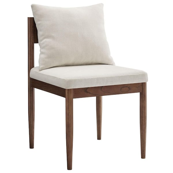 MODWAY Remington Mid-Century Modern Wood and Fabric Dining Room Side Chair in Salt with Open Back and Elm Wood Frame