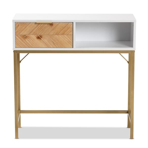 Baxton Studio Giona 31.5 in. White and Gold Rectangle Wood Top Console Table