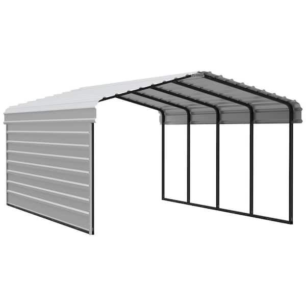 Arrow 12 ft. W x 20 ft. D x 7 ft. H Eggshell Galvanized Steel Carport with 1-sided Enclosure