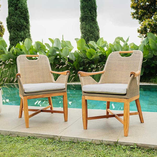 Cambridge Casual Sydney 5-Piece Teak Wood Outdoor Dining Set with Rectangular Dining Table Tan Cushion