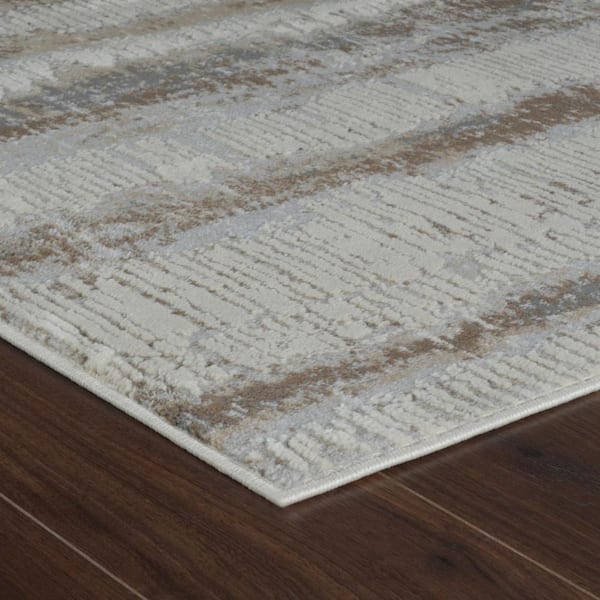 5 ft. x 8 ft. Beige and Brown Abstract Non Skid Area Rug