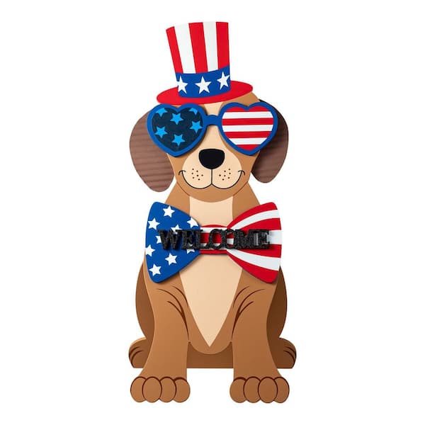 30 in. H Patriotic/ Americana Wooden Labrador-Shape Easel Porch Decor