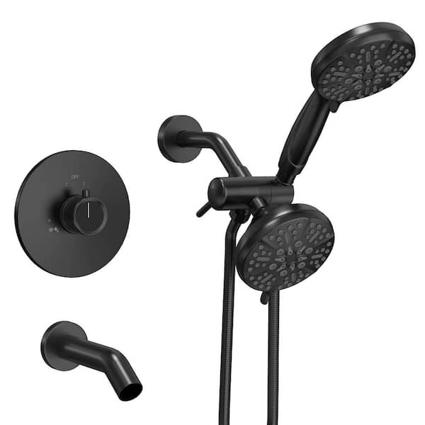 5 in. Wall Mount Single Handle 3-Spray Tub and Shower Faucet 2.5 GPM in Matte Black Valve Included