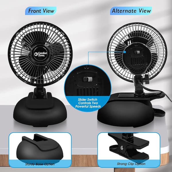 Comfort Zone 6 in. Black Combo Desk and Clip Fan with Adjustable