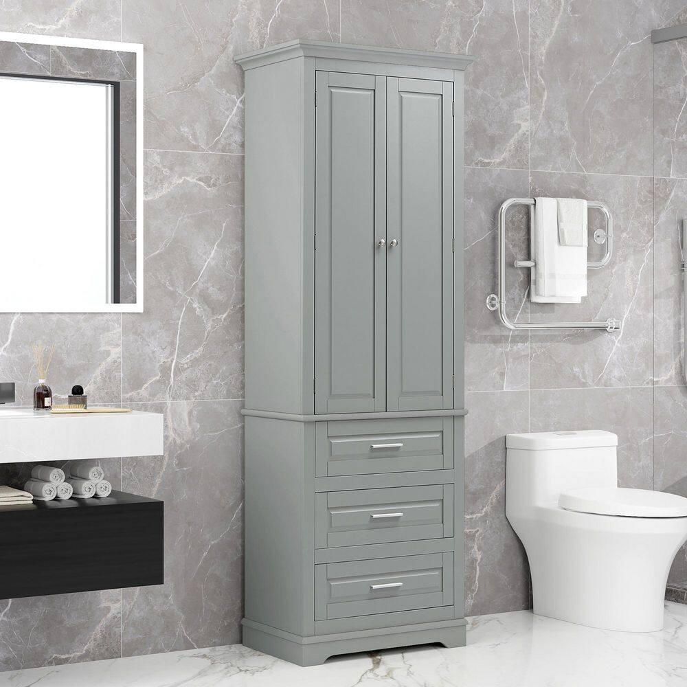 Grey 70.00 in. Accent Cabinet Office Storage Cabinet with 3 Shelves and 3 Drawers Adjustable Shelves Anti-Tipping