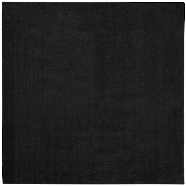 Essentials 7 ft. x 7 ft. Square Black Solid Contemporary Indoor/Outdoor Patio Area Rug