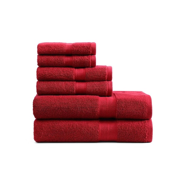 Modern American 6-Piece Scarlet Red Cotton Bath Towel Set