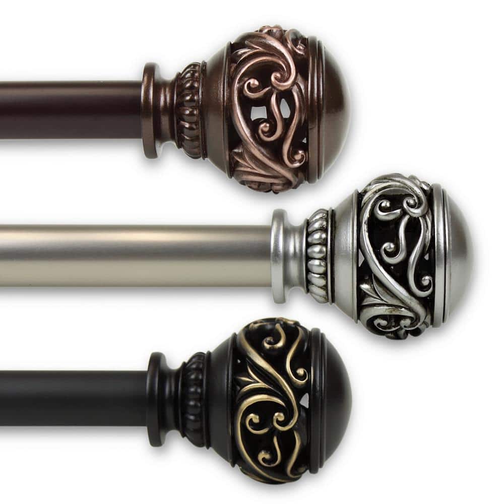 Black Steel Embossed Ball Curtain Pole with Ornate Finials