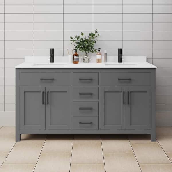 Wyndham Collection Beckett 66 in. W x 22 in. D x 35 in. H Double Sink Bathroom Vanity in Dark Gray with White Cultured Marble Top