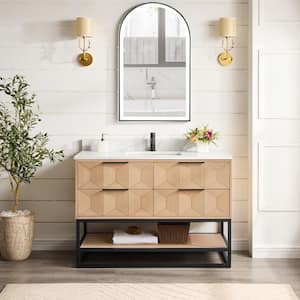 Milagro 48 in.W x 22 in.D x 33.8 in.H Single Sink Bath Vanity in Washed Ash Grey with White Quartz Stone Top and Mirror