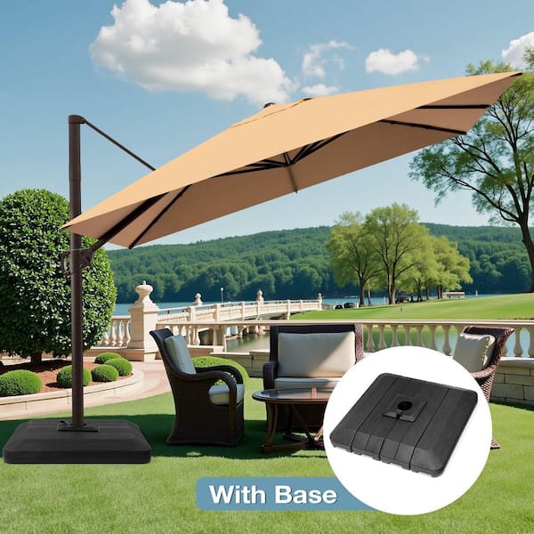 CLOUDFLY 11x 9 ft. Aluminum Cantilever Umbrella and 240 lbs HDPE Base Rotatable Patio Umbrella with 6-Angle Tilt Fits Lawn in Tan