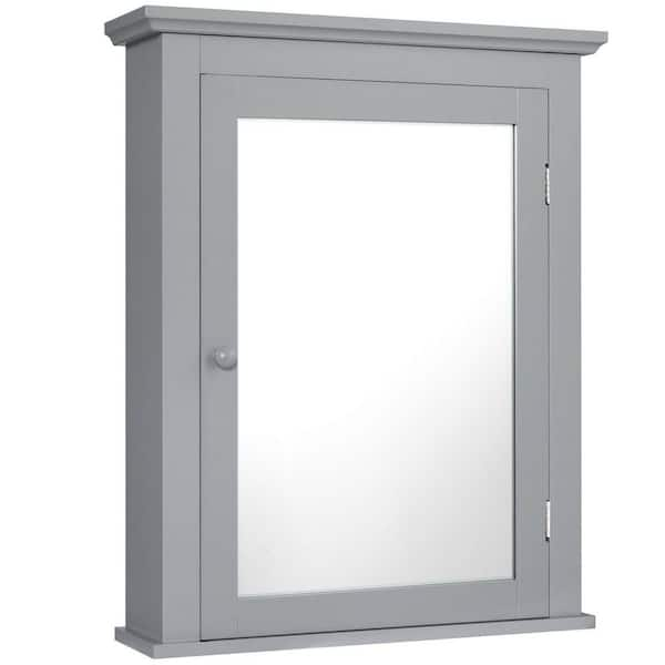 22 in. W x 6 in. D x 27.5 in. H Gray Bathroom Wall Cabinet Adjustable Shelf Medicine Storage with Mirrored Door