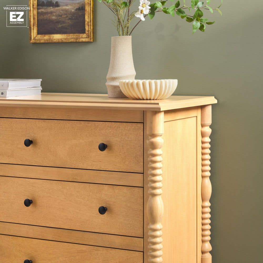 Modern Farmhouse Easy Assembly Natural 6-Drawer 54 in. Solid Wood Spindle-Detailing Dresser - thumbnail 9