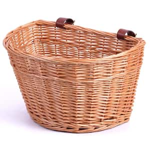 Vintiquewise Wicker Front Bike Baskets Universal Handlebar Mount for All Bikes and ages, Brown with Faux Leather Straps