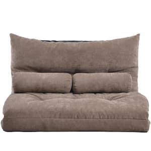Light Brown Adjustable Folding Futon Sofa Bed with 2-Pillows