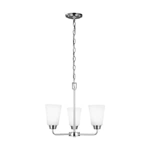 Kerrville 3-Light Chrome Traditional Transitional Single Tier Hanging Chandelier with Satin Etched Glass Shades