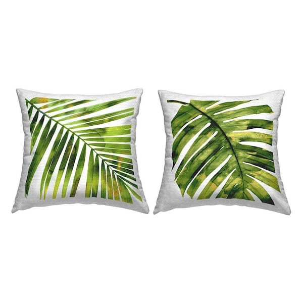 Tropical Monstera Palms Nature Green Square Outdoor Throw Pillow 2-Pack