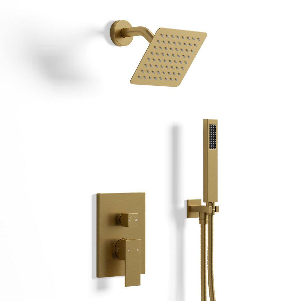 2-Handle 2-Spray Shower Faucet 2.5 GPM with Pressure Balance Valve, 6 in. Shower Head in Brushed Gold price history on PriceWatchPro