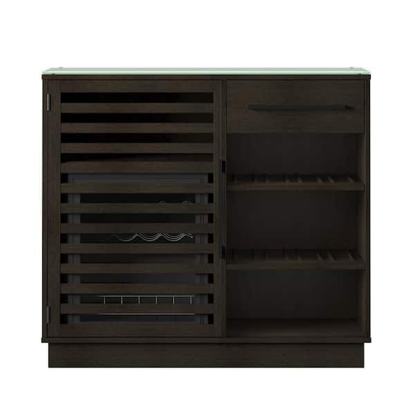 Twin Star Home Mitchell Oak Beverage Cabinet with 15-Bottle Refrigerator
