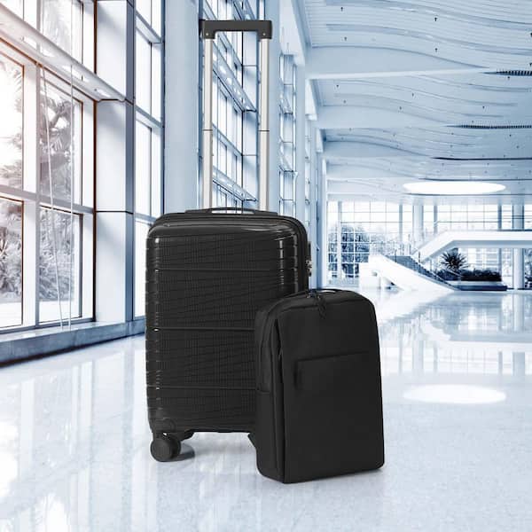 HIKOLAYAE 2-Piece Black PP Hardside Carry-On Spinner Luggage Set