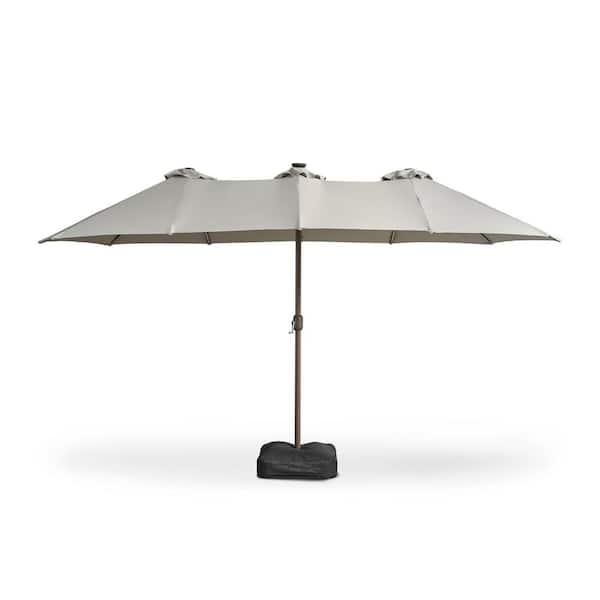 MIMOU Double Top 14.5 ft. Steel Cantilever Outdoor Patio Umbrella with base and LED Smart Strips in Gray