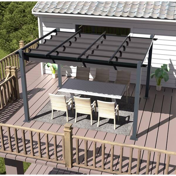 10 ft. x 13 ft. Dark Grey Aluminum Outdoor Patio Pergola with Retractable  Sun Shade Canopy Cover