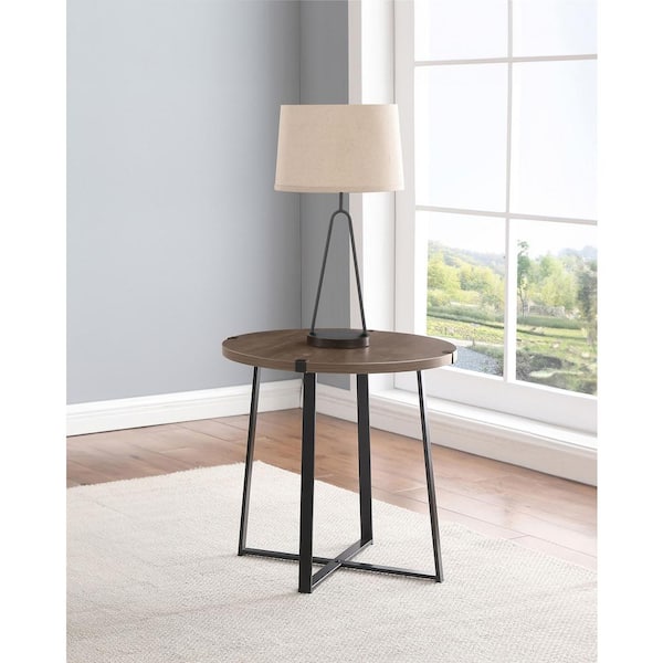 Marcus 22 in. Light Brown Round Wood End Table