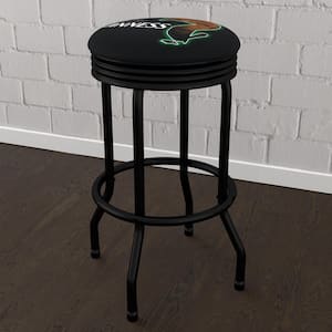 Guinness Feathering 29 in. Black Backless Metal Bar Stool with Vinyl Seat