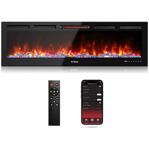 TURBRO 60 in. WiFi Electric Radiant Fireplace, with Crackling Sound, 1500-Watt Infrared Quartz Heater, App & Voice Control