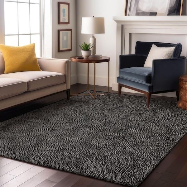Mayfield Premium Machine Washable Abstract AMF1057 Black 10 ft. x 14 ft. Area Rug