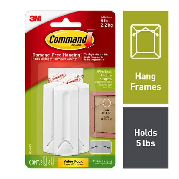 Command 5 lb. Large White Wire-Back Picture Hanger Value Pack (3 Hooks, 6 Strips)