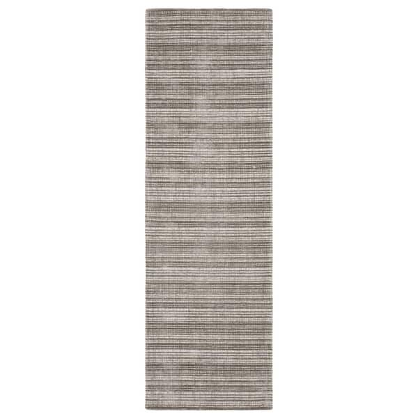 2 ft. x 8 ft. Gray Striped Washable Area Rug