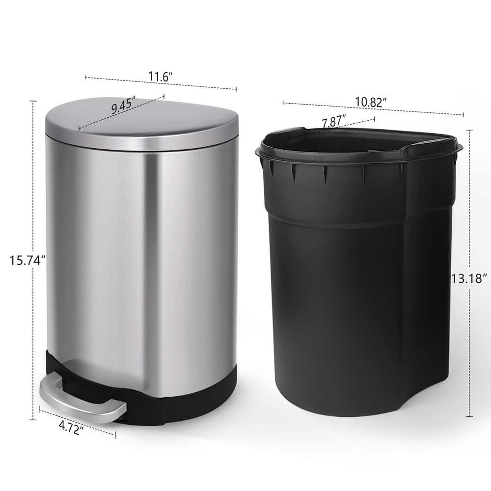 3.2 Gallon Brushed Stainless Steel Step-On Trash Can