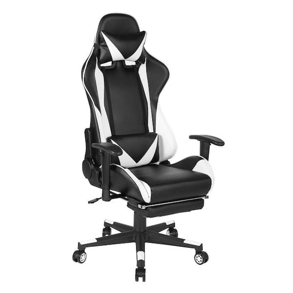 Homy Casa Gordan Faux Leather Seat Adjustable Height Ergonomic Gaming Chair in White with Adjustable Arm