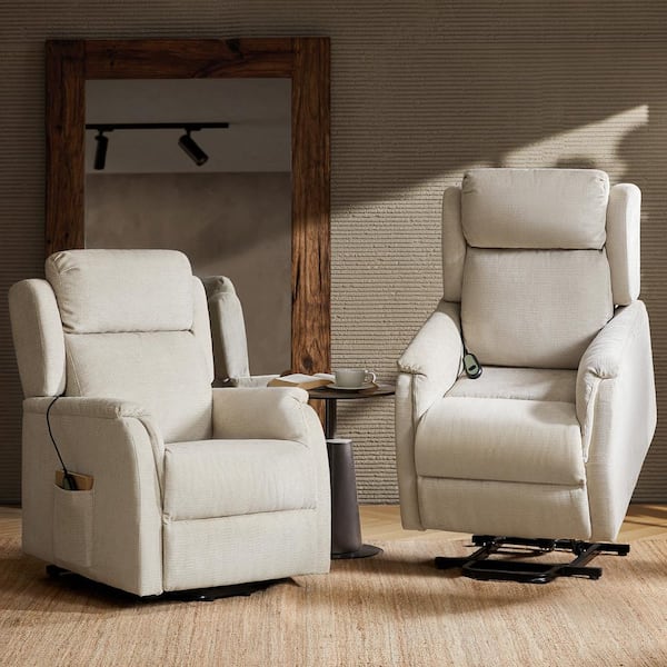 JAYDEN CREATION Narciso Linen 28.3 in. W Upholstered Lift Assist Power Recliner with Flared Arms (set of 2)