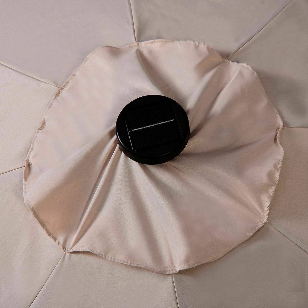 10ft Beige Solar LED Patio Umbrella with Steel Crank