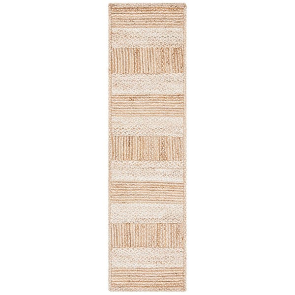 SAFAVIEH Natural Fiber Beige/Ivory 2 ft. x 11 ft. Woven Striped Runner Rug