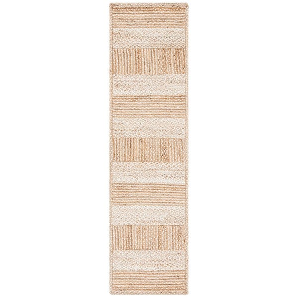 Natural Fiber Beige/Ivory 2 ft. x 7 ft. Woven Striped Runner Rug