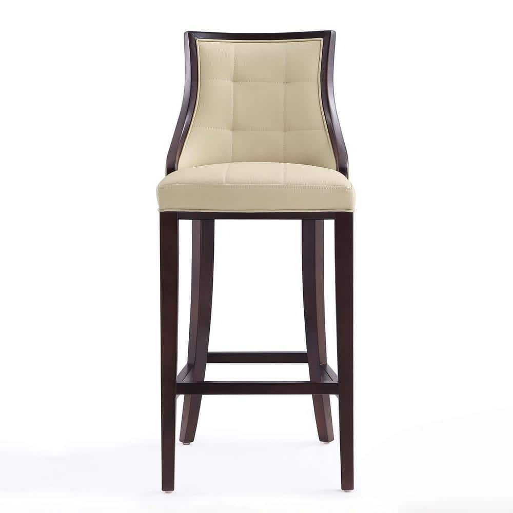 Cream Upholstered Wood Barstool with Channeling