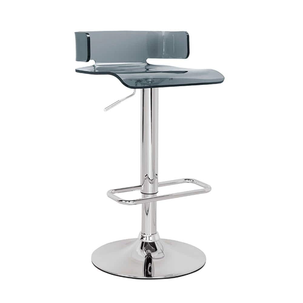 Rania Gray Acrylic and Chrome Adjustable Swivel Bar Stool