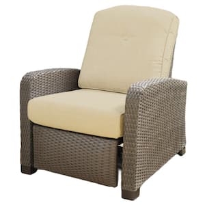 Galloway Brown Aluminum and Wicker Outdoor Recliner with SunBrella Canvas Antique Beige Cushion