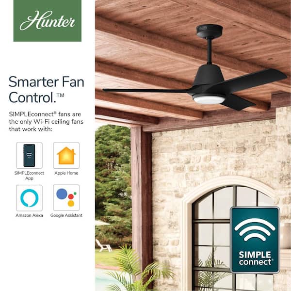 Hunter - Hunter 52 in. Aeronaut Wi-Fi ENERGY STAR Matte Black Damp Rated Smart Ceiling Fan with LED Light Kit and Handheld Remote