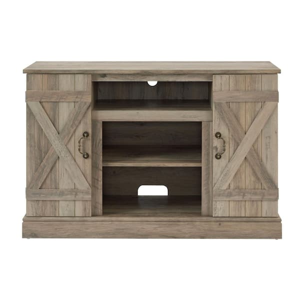 Gray Wash TV Stand Entertainment Center Fits TVs Up to 50 in. with Barn Doors and Adjustable Storage Shelves
