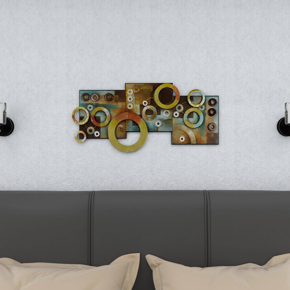36" Multi-Colored Wood and Iron Geometric Wall Art